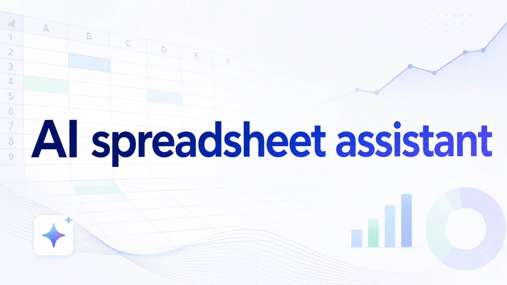 AI spreadsheet assistant featured image with spreadsheet grid, charts, and data visualization elements.